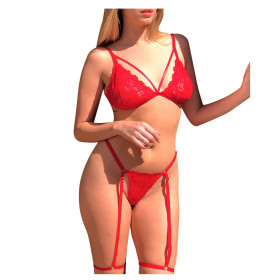 Conjunto de Puntilla con Arnés Rojo Malena