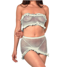 Conjunto de Red: Pollera, Top y Colaless Rojo Malena sexshop Saca e...