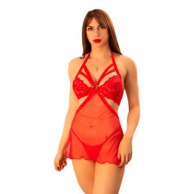 Babydoll Blanco y Peluche Rosa Pasionel sexshop Dentro de la lencer...