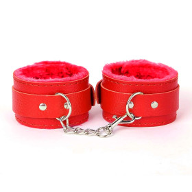 Esposas para Manos o Tobillo con Peluche y Mosquetón Rojas