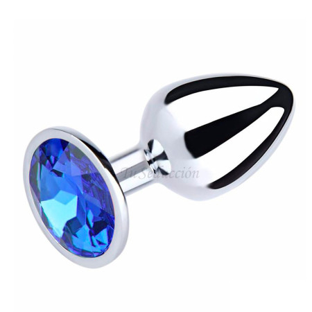 Plug Anal de Metal Acero Mediano Perla Azul 8 x 3 cm.